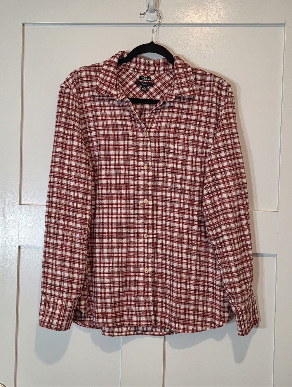 J. Crew Classic Fit Button Down Plaid Flannel Shirt Tartan Red White Cotton 12